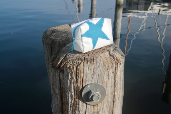 Segeltuch Kosmetiktasche eckig mit Stern in türkis